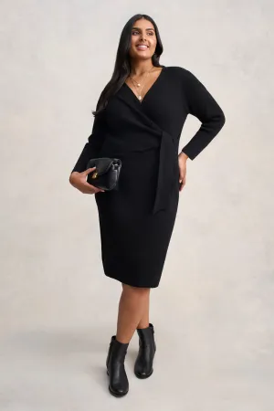 Wrap Detail Knit Dress - Black